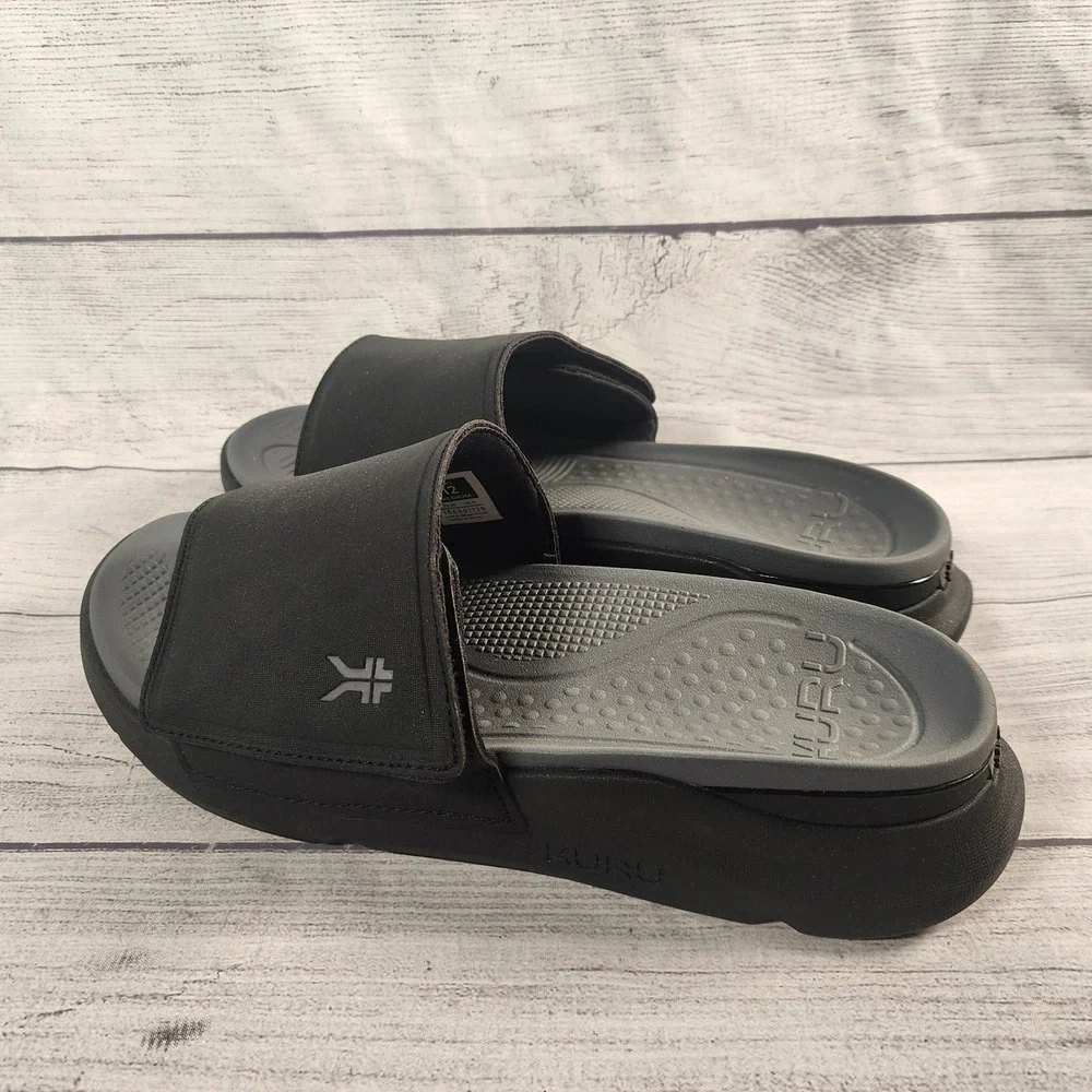 Kuru Moment Men's Size 12 Medium Black Adjustable Strap Comfort Slide Sandals